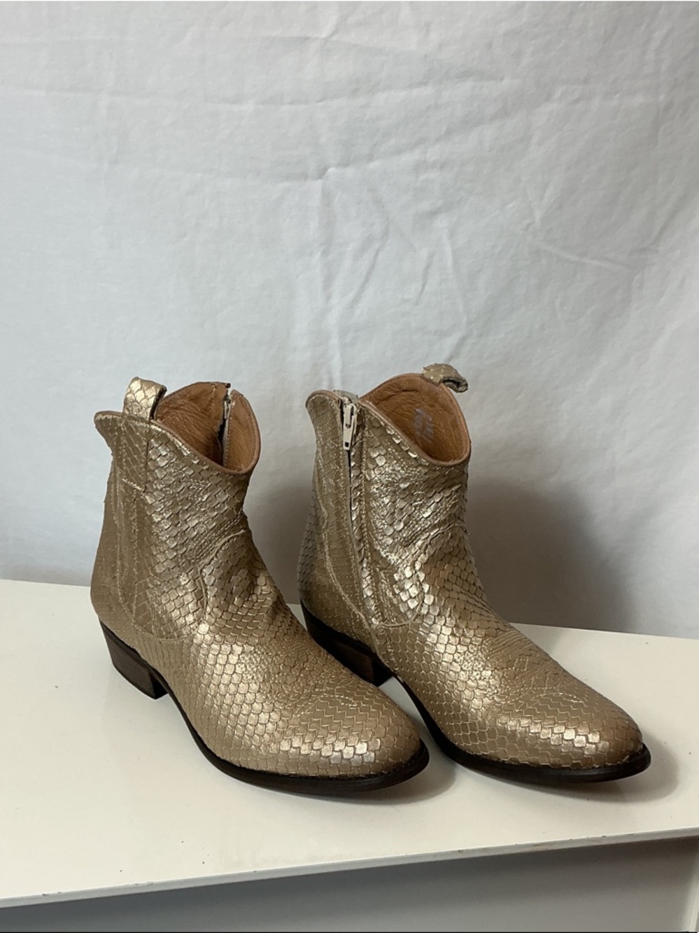 Artisan Crafted by Zigi Gold Snake-Embossed Ankle Booties